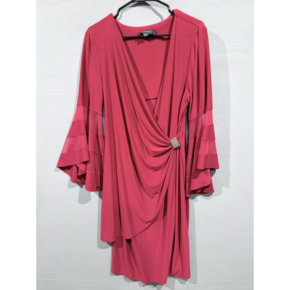 R&M Richards Size 14 Red Dress With Bell Sleeves Rhinestone Waist Accent